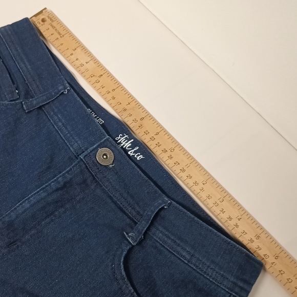 Style & co. Size 12 petite Slim leg high rise 11" dark blue jeans EUC. - Picture 11 of 11